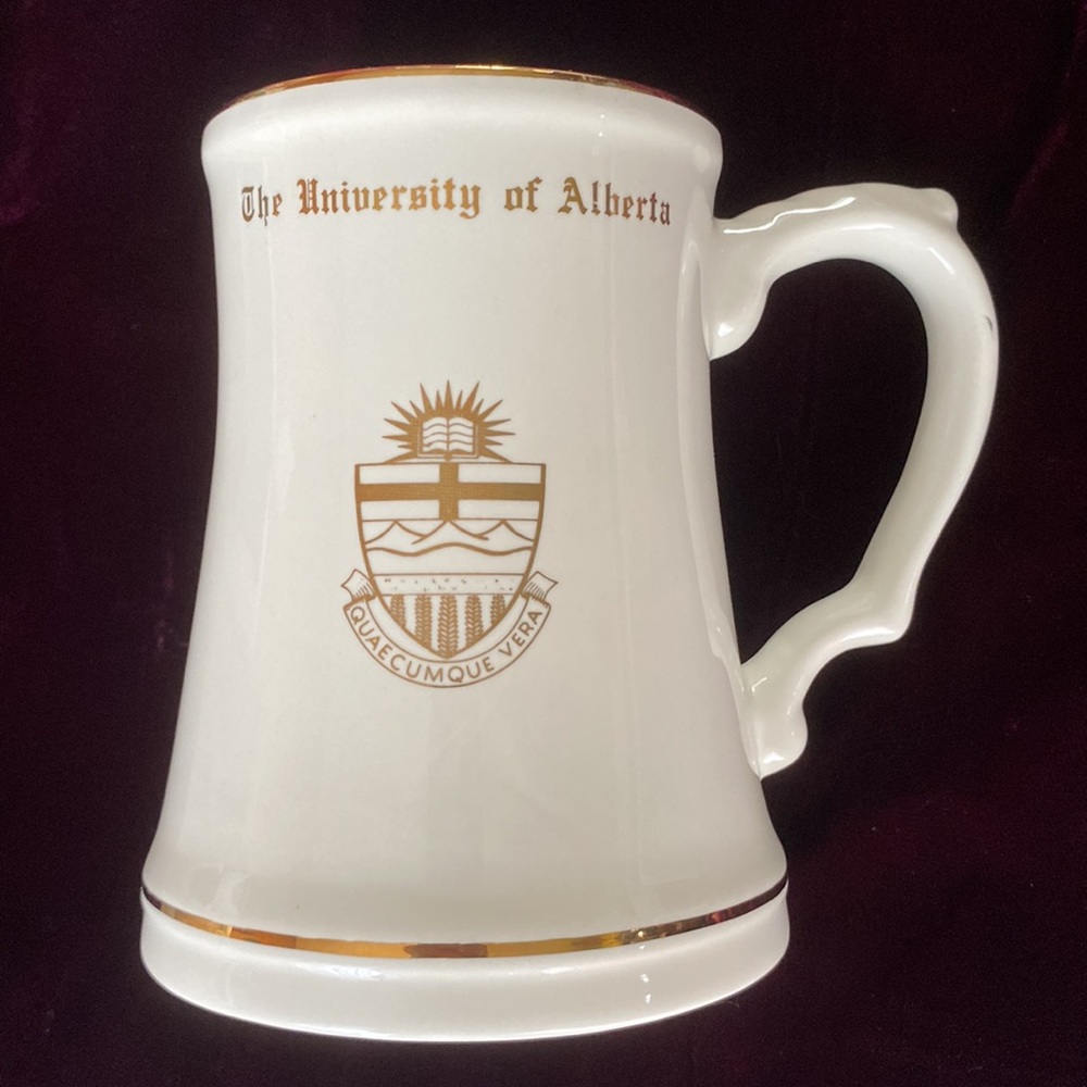University of Alberta Crest Ceramic Stein Mug w Gold Trim
